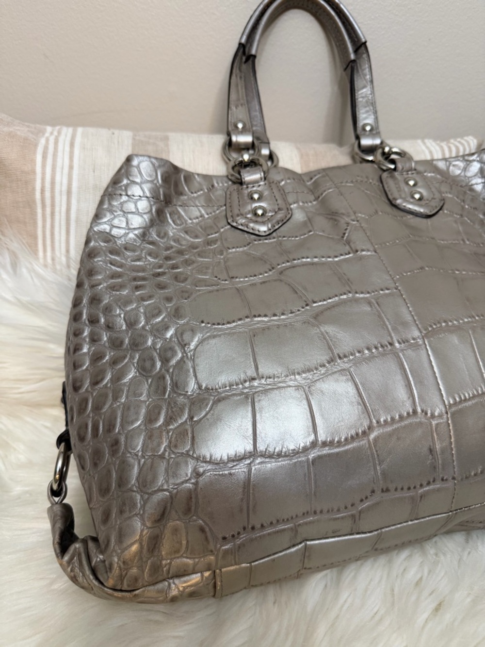 Coach Metallic Silver Croc-Embossed Tote#F20345 - Picture 4 of 15